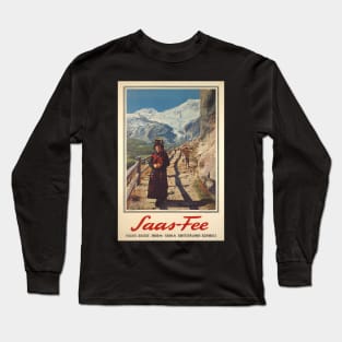 Saas Fee, Valais, Ski Poster Long Sleeve T-Shirt